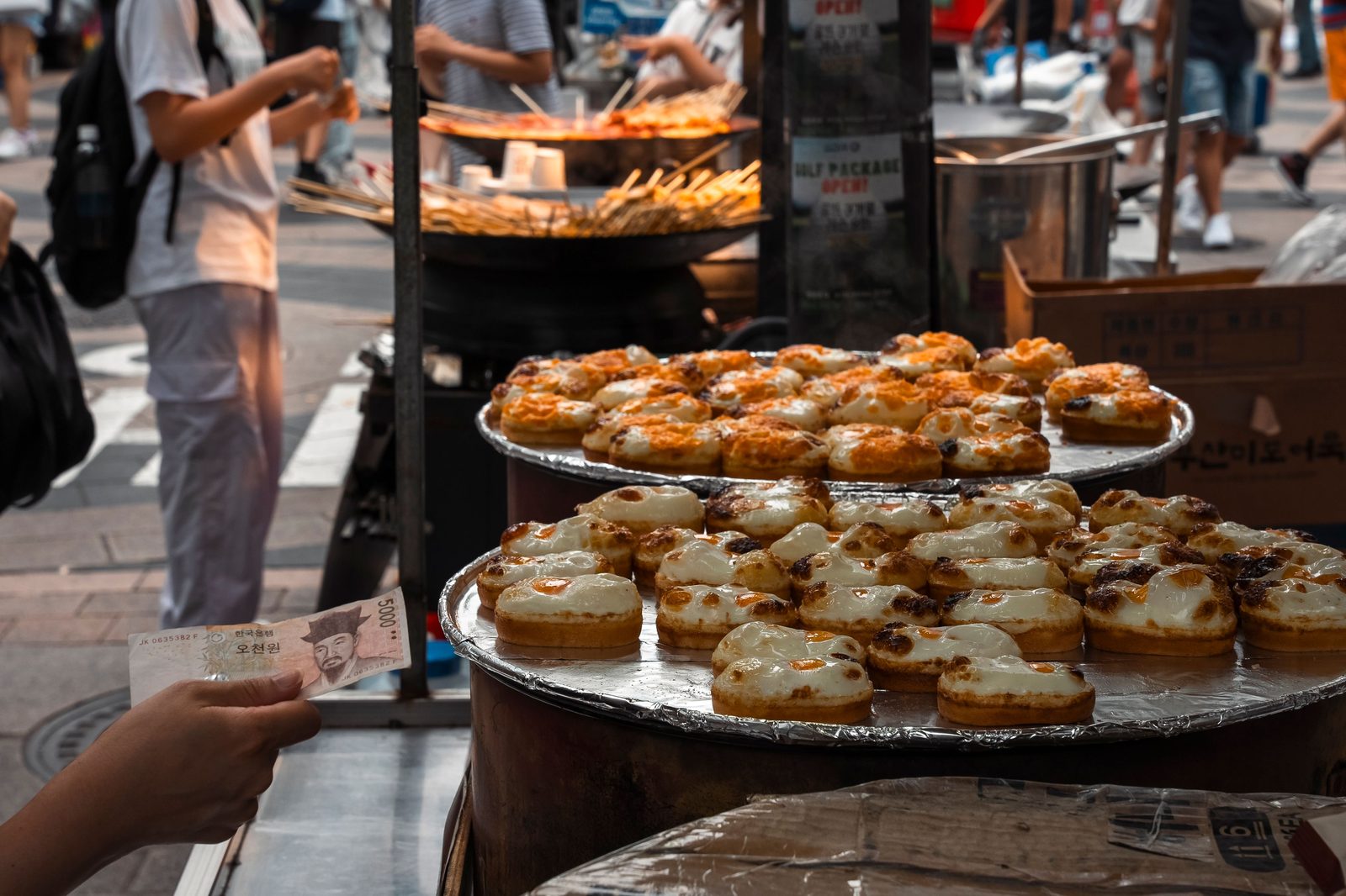 A night market glowing after dark.